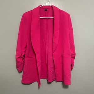 SHEIN Blazer Women L Pink Ruched 3/4 Sleeve Open Front Shawl Lapel Barbiecore